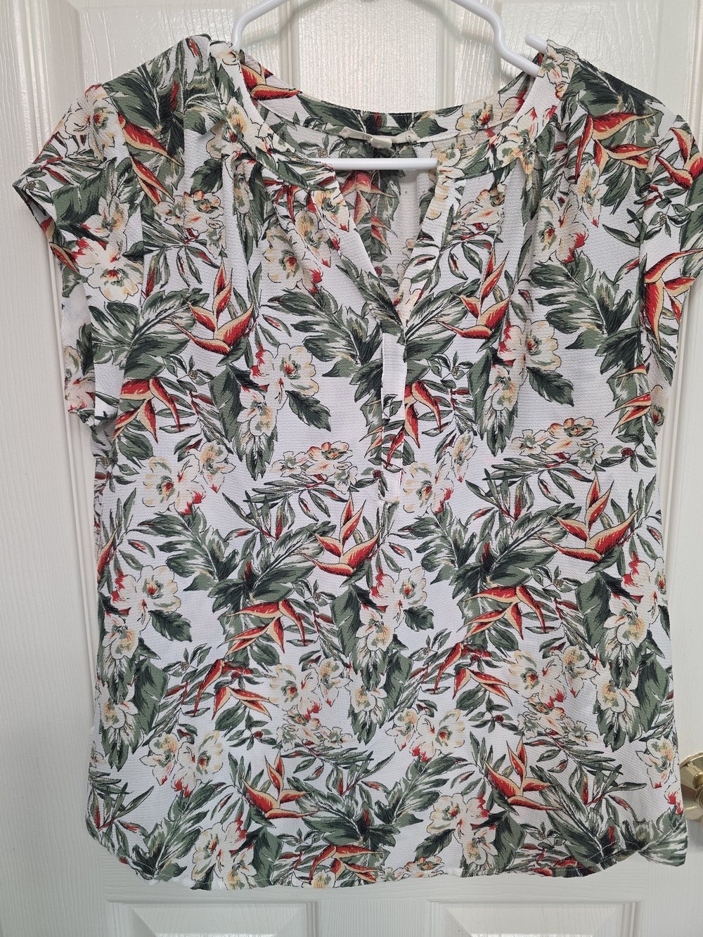 fun 2 fun White Tropical Floral Print Cap-Sleeve Top